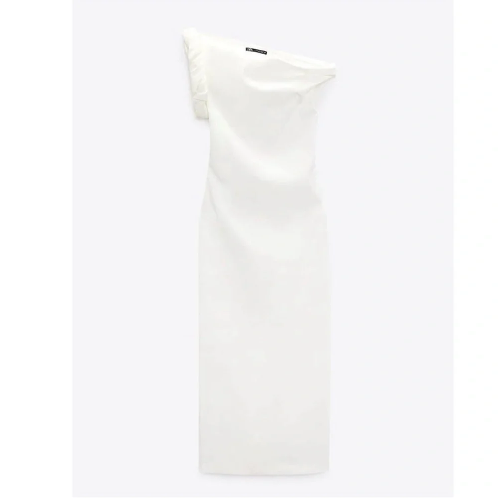 ZARA NEW WOMAN ASYMMETRIC MIDI DRESS ECRU XS med  3067/210 - Picture 7 of 11